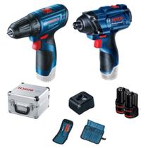 Combo Parafusadeira + Furadeira de Impacto GSR120 + GDR120 + 2 Baterias + Carregador + Maleta + Jogo de Brocas e Bits - 06019G80E3000 - BOSCH