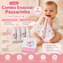 Combo Passarinho 7 Peças Fraldas e Toalhas Bebê Luxo 100% Algodão