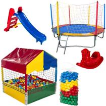 Combo Perfeito: Cama Elástica 2,30m + Piscina de Bolinhas 1,00m + 500 Bolinhas + Escorregador Médio + Gangorra 1 Lugar