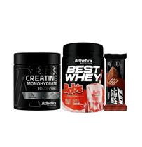 Combo Performance Best Whey Milkshake Morango Bobs + Creatina + Blitz Bar Atlhetica Combo Performance Best Whey Milkshake Morango Bobs + Creatina + Blitz Bar Atlhetica