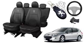 Combo Personalizado: Capas de Couro para Bancos Peugeot 407 2004-2011 + Capa de Volante + Chaveiro