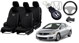 Combo Personalizado Luxo Honda Civic 2005-2012 + Volante + Chaveiro Couro