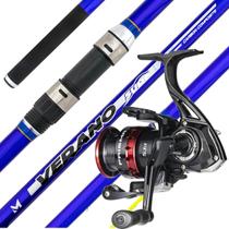 Combo Pesca de Praia Profissional Vara Verano Surf Carbono e Molinete Prisma Arremesso Longo