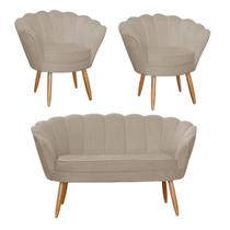 Combo Pétala Namoradeira e 2 Poltronas Decorativa Estofada Suede Cappuccino - DL Decor