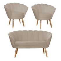 Combo Pétala Namoradeira e 2 Poltronas Decorativa Estofada Suede Cappuccino - LM DECOR