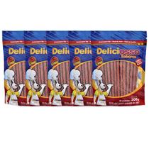 Combo Petisco Cães Palito Fino Carne 5 Pacotes Deliciosso Ossinho Fino 200g