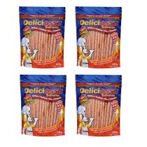 Combo Petisco Palitinho Ossinho Para Cães Deliciosso Palito Fino Salmão - 4 Pacotes 200g