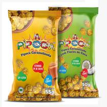 Combo Pipoca Caramelizada - Caixa c/ 12 Unid. - 6 Pipocas Caramelizada 55g + 6 Pipocas Caramelizada Com Flocos de Coco 50g - A Pipoca