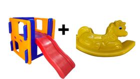 Combo Platyjunior escorrega infantil super divertido + 1 gangorra unicornio infantil que suporta até 40 kg - Diversão ga