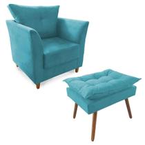 Combo Poltrona Decorativa Isis Mais Puff Opalla Suede Azul Turquesa - DS Estofados Combo Poltrona Decorativa Isis Mais Puff Opalla Suede Azul Turquesa - DS Estofados