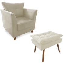 Combo Poltrona Decorativa Isis Mais Puff Opalla Suede Bege - DS Estofados