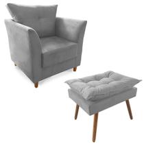Combo Poltrona Decorativa Isis Mais Puff Opalla Suede Cinza - DS Estofados