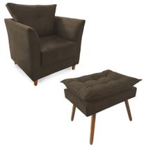 Combo Poltrona Decorativa Isis Mais Puff Opalla Suede Marrom - DS Estofados