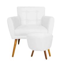 Combo Poltrona Decorativa Onix Mais Puff Redondo Napa Branco - DS Estofados