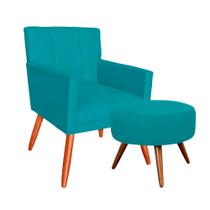 Combo Poltrona Decorativa Onix Mais Puff Redondo Suede Azul Turquesa - DS Estofados Combo Poltrona Decorativa Onix Mais Puff Redondo Suede Azul Turquesa - DS Estofados