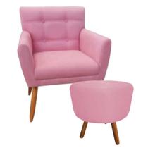 Combo Poltrona Decorativa Onix Mais Puff Redondo Suede Rosa - DS Estofados Combo Poltrona Decorativa Onix Mais Puff Redondo Suede Rosa - DS Estofados