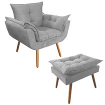 Combo Poltrona Decorativa Opalla Mais Puff Pés Palito Suede Cinza - DS Estofados Combo Poltrona Decorativa Opalla Mais Puff Pés Palito Suede Cinza - DS Estofados
