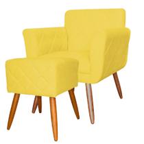 Combo Poltrona mais Puff Isabela em Tressê Pés Palito Suede Amarelo - DS Estofados