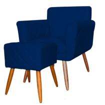 Combo Poltrona mais Puff Isabela em Tressê Pés Palito Suede Azul Marinho - DS Estofados