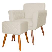 Combo Poltrona mais Puff Isabela em Tressê Pés Palito Suede Bege - DS Estofados
