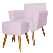 Combo Poltrona mais Puff Isabela em Tressê Pés Palito Suede Lilás - DS Estofados