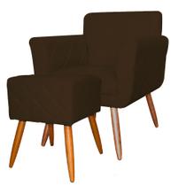 Combo Poltrona mais Puff Isabela em Tressê Pés Palito Suede Marrom - DS Estofados