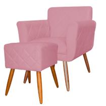 Combo Poltrona mais Puff Isabela em Tressê Pés Palito Suede Rosa - DS Estofados