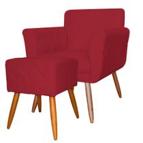Combo Poltrona mais Puff Isabela em Tressê Pés Palito Suede Vermelho - DS Estofados