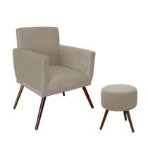 Combo Poltrona Nina Com Rodapé E Puff Redondo Pés Madeira Suede Bege
