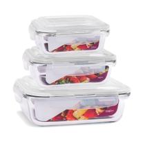 Combo Potes Vidro Retangular 1un 370ml + 1un 640ml + 1un 1040ml Branco