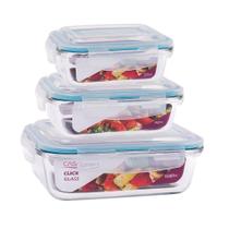 Combo Potes Vidro Retangular 1un 370ml + 1un 640ml + 1un 1040ml