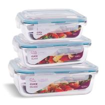 Combo Potes Vidro Retangular 1un 640ml + 1un 1040ml + 1un 1520ml