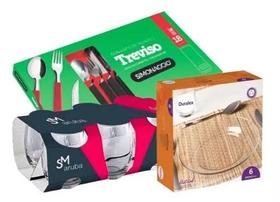 Combo Pratico Dia Jogo De Pratos + Talheres + Copo Aruba