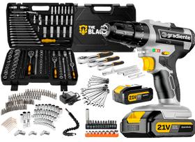 Combo Profissional Furadeira 21v + Kit Soquetes 216 Peças Cinza 60hz Gradiente Combo Profissional Furadeira 21v + Kit Soquetes 216 Peças Cinza 60hz Gradiente