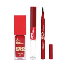 Combo QDB Pod Delas: Caneta Delineadora Preto 1,2ml + Balm Tint Jelly Vermelho ao Vivo 6,5ml + Batom Duo Gloss Vermelho se Inscreve 8ml