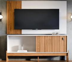 Combo Rack Painel Wood para TV 42” Sala com Portas detalhes ripado