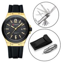 Combo Relógio Casual Masculino Curren Gold +Canivete Camping Combo Relógio Casual Masculino Curren Gold +Canivete Camping