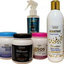 Combo Salão em Casa Completo Tzaha Professional Restauração Premium TzahaCabelos Fortes 5 produtos