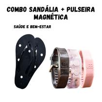 Combo Sandália + Pulseira Magnéticas Infravermelho Esporão Má Circulação Tira dor - Preto - 37/38