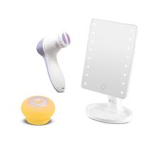 Combo Skin Care - Escova Sônica para Limpeza Facial Bella Mini, Espelho de Mesa Touch com Led e Kit Spa Facial 4 em 1 - HC186K - Multilaser