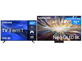 Combo Smart TV 75” 8K Neo QLED Samsung Big TV - 120Hz + Smart TV 43” UHD 4K LED Wi-Fi Bluetooth