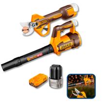 Combo Soprador e Tesoura de Poda COSLI250385 INGCO 16V Brushless Sem Fio Com 2 Baterias 2.0Ah Carregador Rápido MAX SHARE Casa e Campo Portátil E Leve