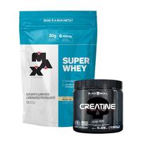 Combo Super Whey Refil 900g Max Titanium e Creatina Monohidratada 150g Black Skull