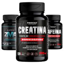Combo Suplementos Alimentares Creatina ZMA e Cafeina em capsulas para Adultos Sem Gluten Fisiocult