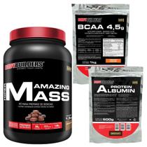 Combo Suplementos Amazing Mass, Albumina e BCAA - Morango Combo Suplementos Amazing Mass, Albumina e BCAA - Morango