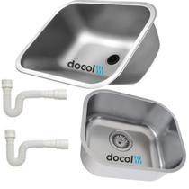 Combo Tanque Docol Inox 50x40x23 Acetinado Lavanderia e Cuba Cozinha Inox Docol 40x34x18 Acetinado Kit Sobrepor ou Embutir