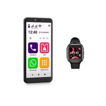 Combo Tech - Celular Obasmart Conecta 4G e SeniorWatch 4G + Wi-Fi Preto - OB026K - Obabox