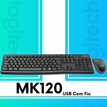 Combo Teclado e Mouse Logitech MK120 com Fio USB Resistente ABNT2 Original Silencioso