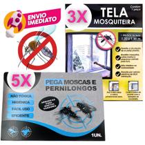 Combo Tela Mosquiteiro Janela E Pega Mosca Adesivo Repelente Mosca Mosquito Pernilongo Insetos