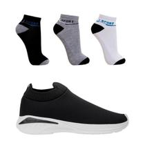 Combo Tênis Academia Esportivo Slip On MAIS 3 pares de Meias Combo Tênis Academia Esportivo Slip On MAIS 3 pares de Meias